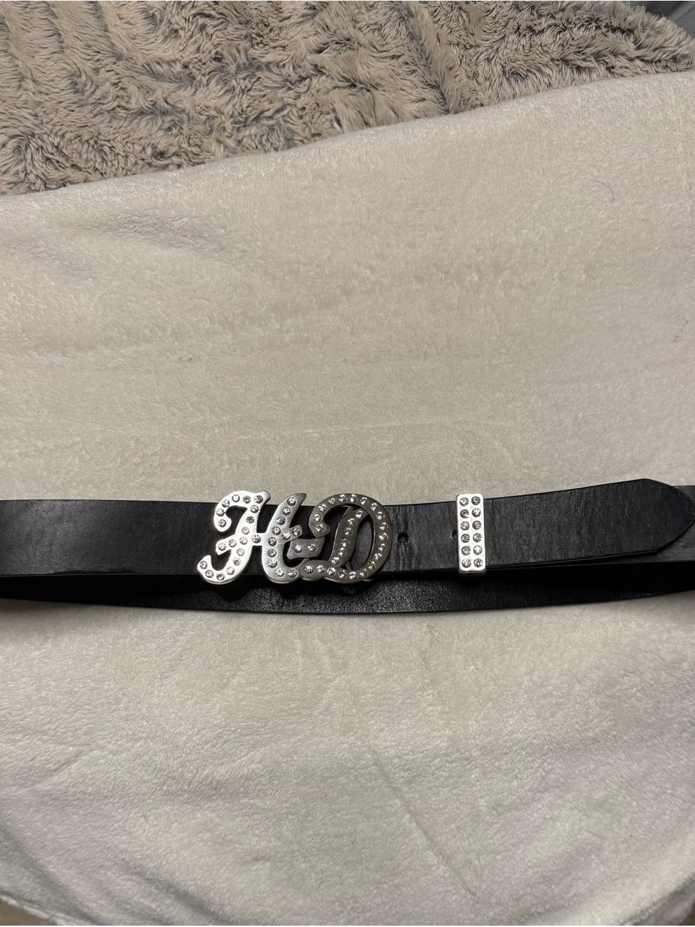 Harley Davidson Black Women's Rhinestone Accent Belt with HD Initial Buckle